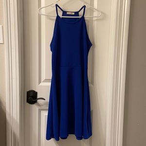 Olivia Rae Cobolt Blue High Neck Halter Skater Dress
